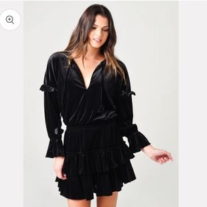 Misa (Los Angeles) Amalya Black Velvet Ruffle Mini Dress. Size: Medium.